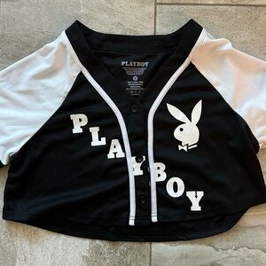 Playboy Black and White Cropped Baseball Jersey